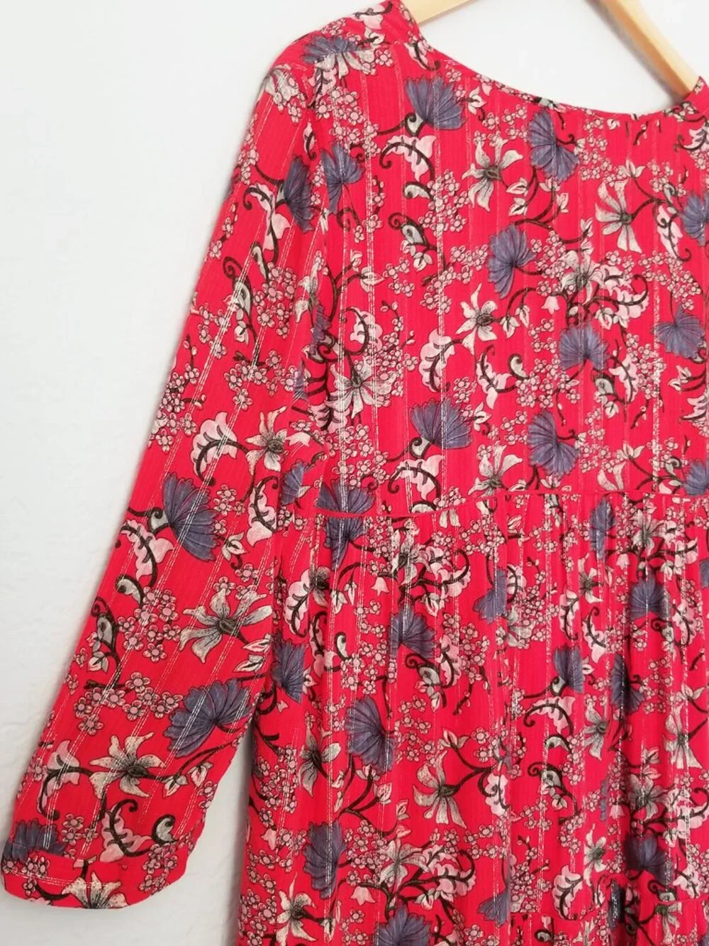 ba&sh Eve Red Floral Metallic Boho Flowy Dress Size 2, US 8 Medium Flowy $235 - Picture 13 of 16
